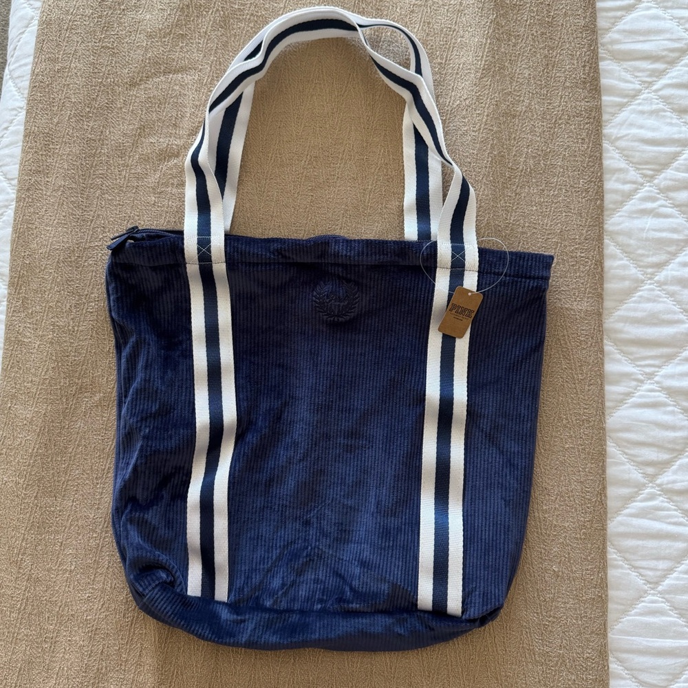 PINK Victoria’s Secret tote bag blue velvet Blue and white one size